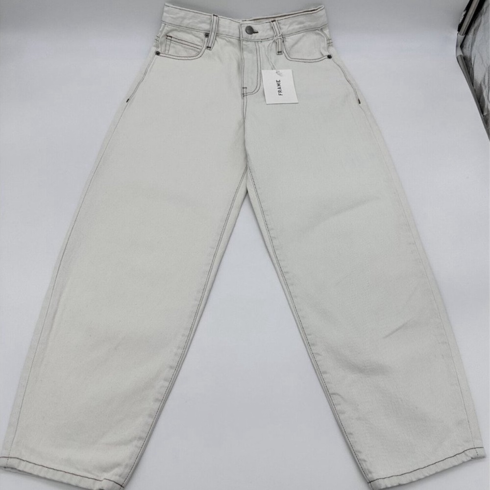 NWT Frame Denim High Rise Barrel Leg Jeans in Ecru Recycled
